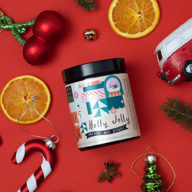 Holly Jolly - limitovaná zdravá eko sójová svíčka ve skle